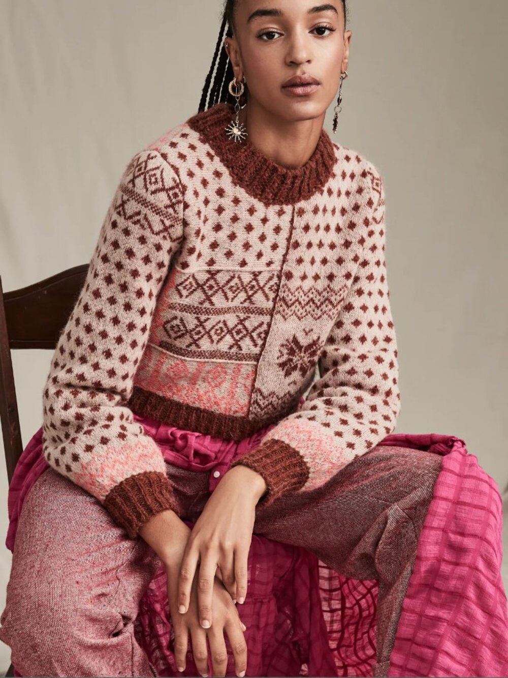 Free People Snow Globe Fair Isle Moose Alpaca Wool Sweater Cozy Cottagecore XS